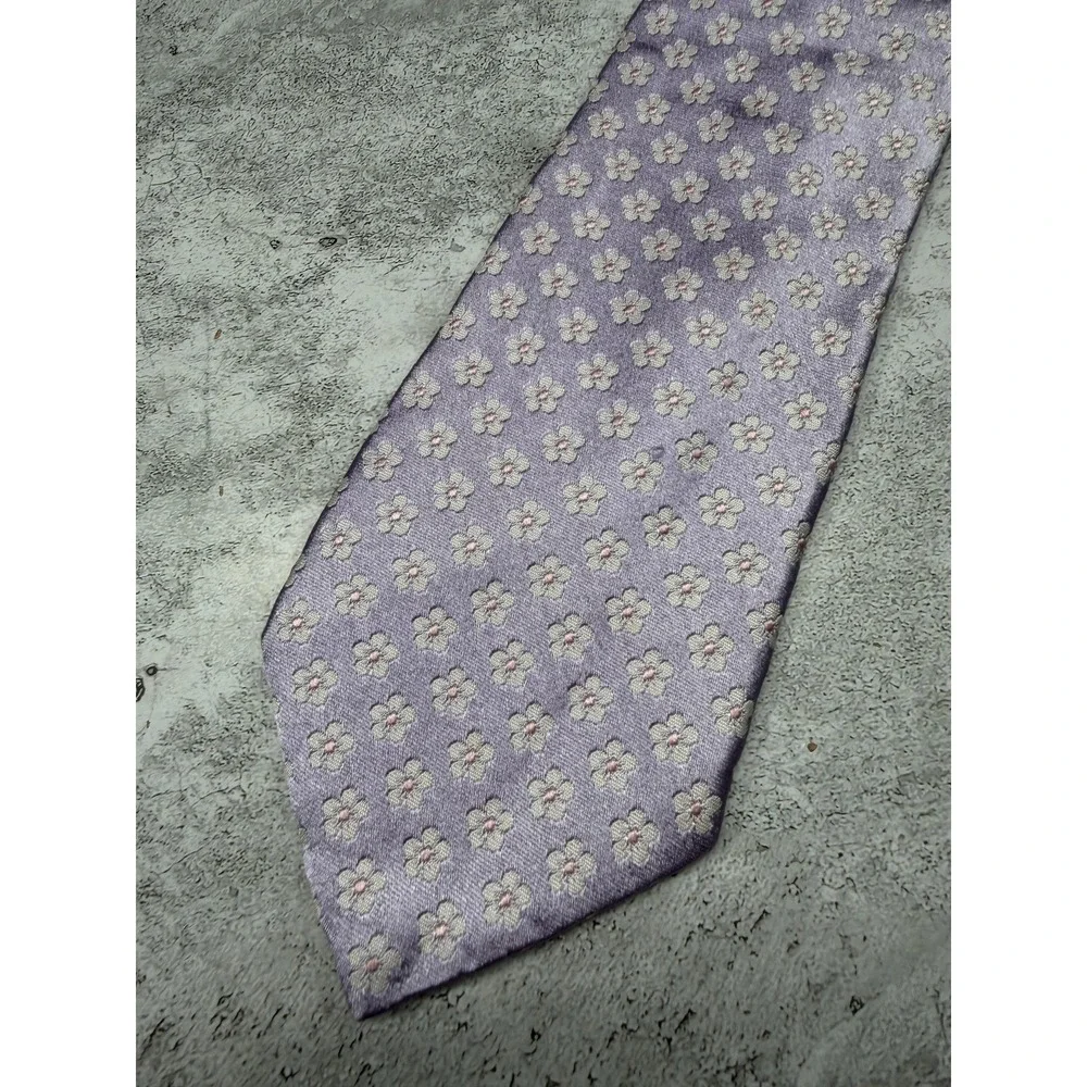 IKE BEHAR Tie Mens One Size Purple Floral‎ Embroidered 100% Silk Designer